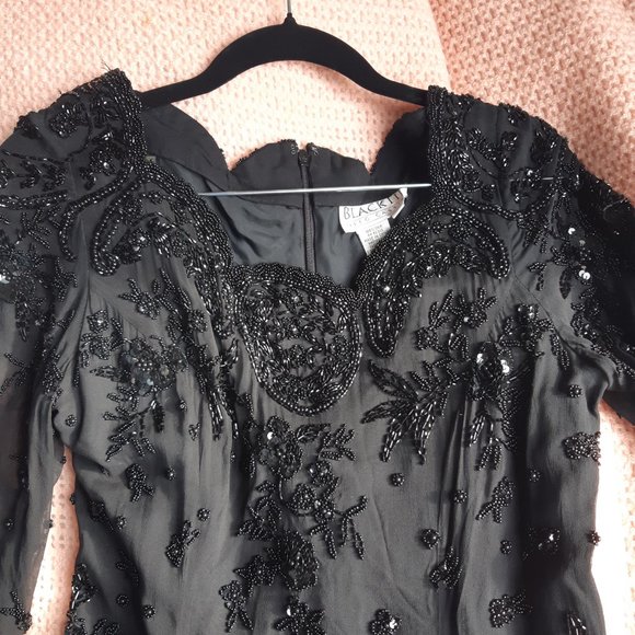 Knee Length Silk and Glass Bead Black Tie by Oleg Cassini dress - Picture 2 of 6